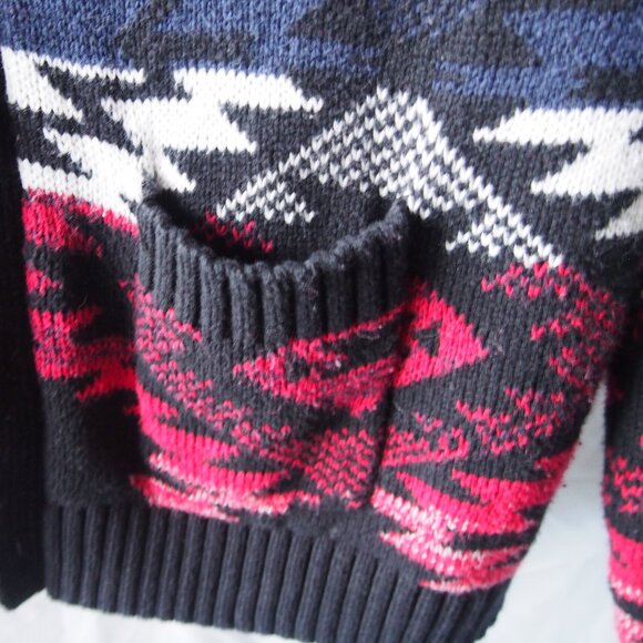 Adam Levine Chunky Knit Cowl Neck Cardigan /Red Blue Aztec Print Size L - Picture 9 of 15